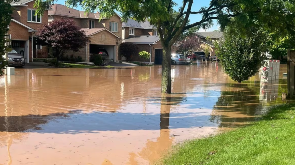 Flood waters in a neighbourhood in the GTA