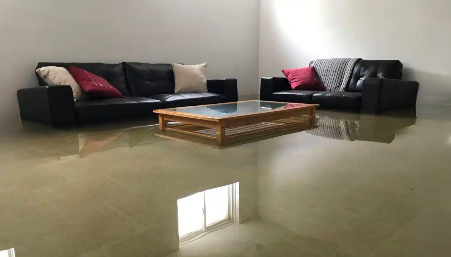 A flooded basement of a home