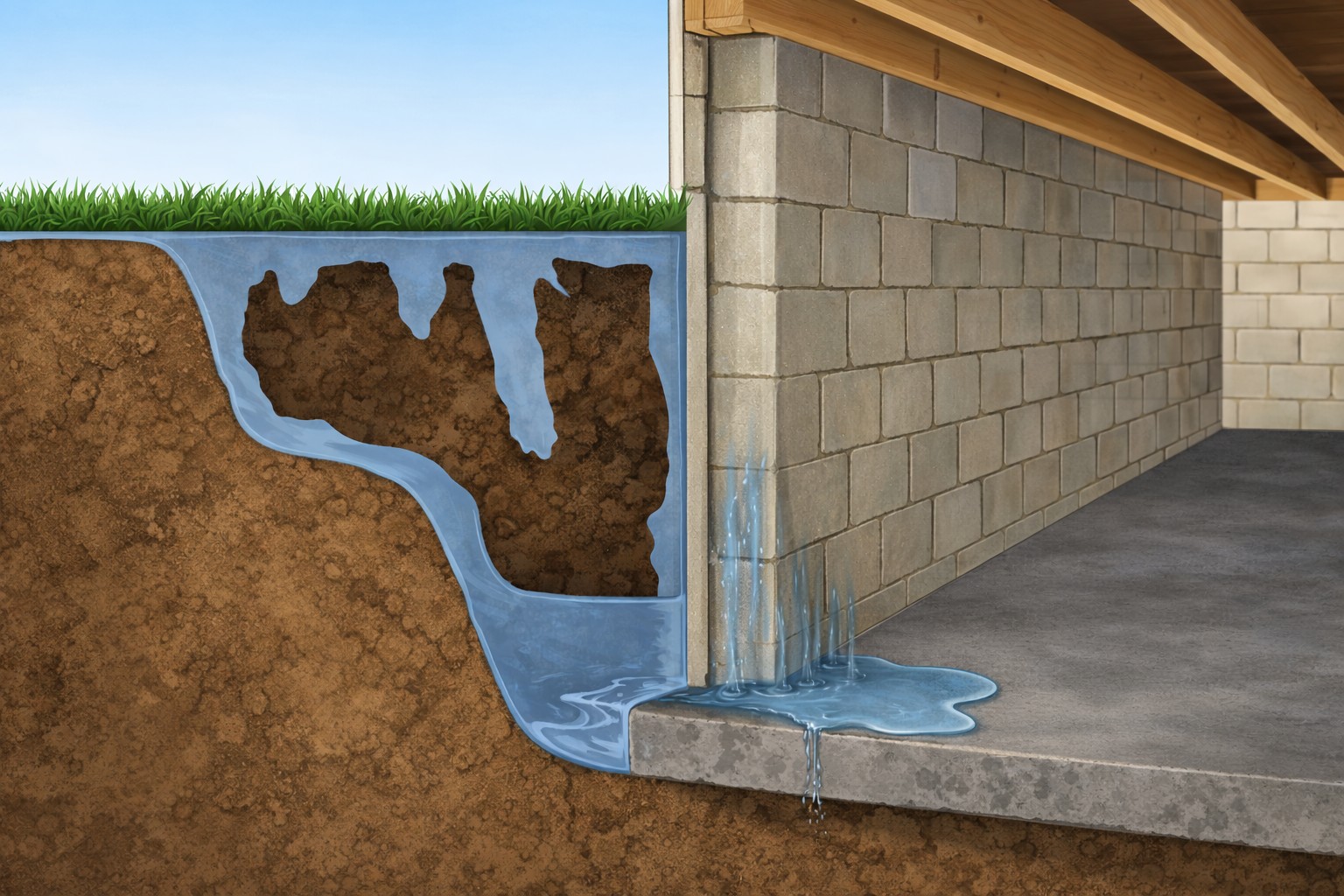 Foundation seepage, water leaking into basement.