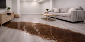 Black water damage in a finished basement of home