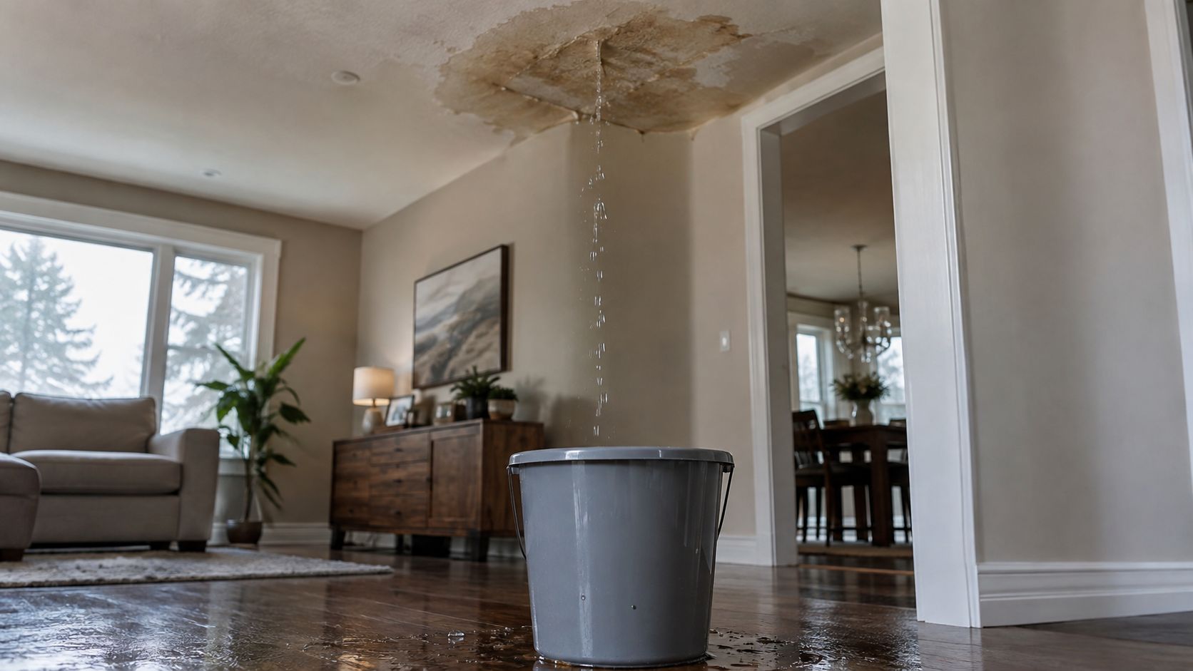 Water leaking from ceiling in a home